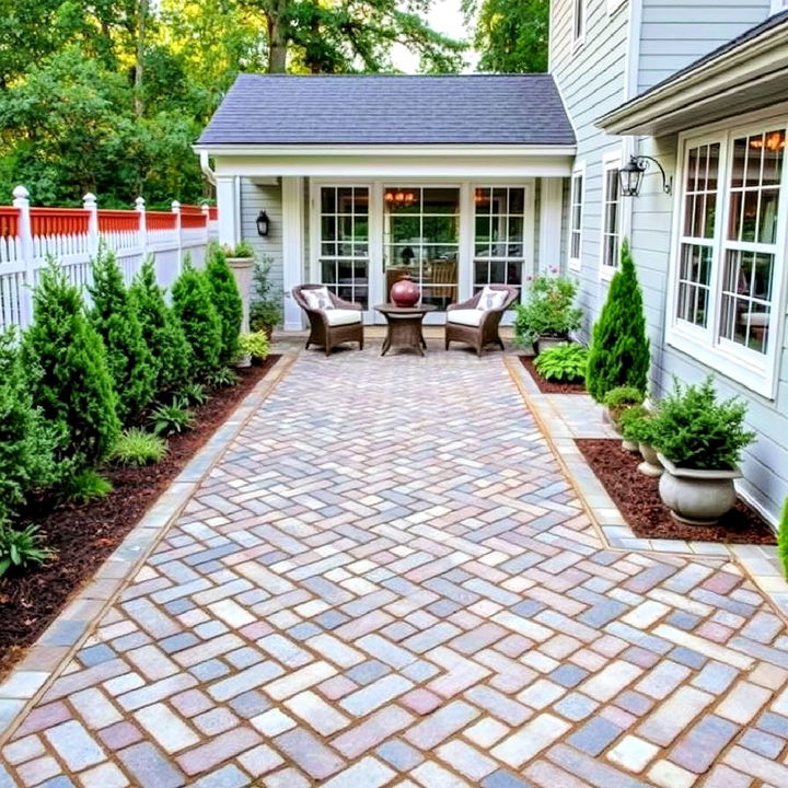 herringbone cobblestone layout patio