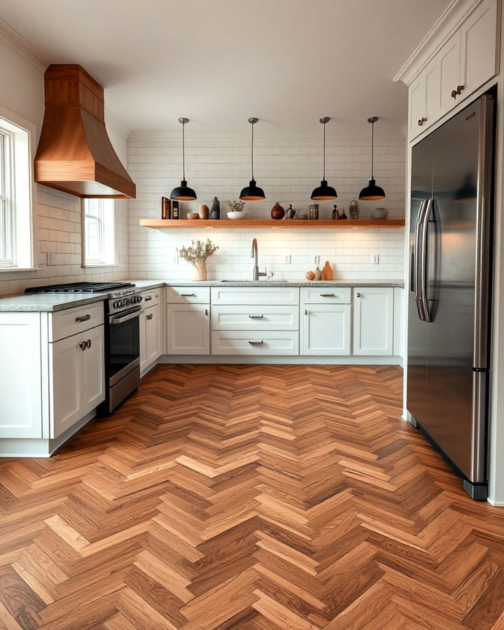 herringbone pattern kitchen floor