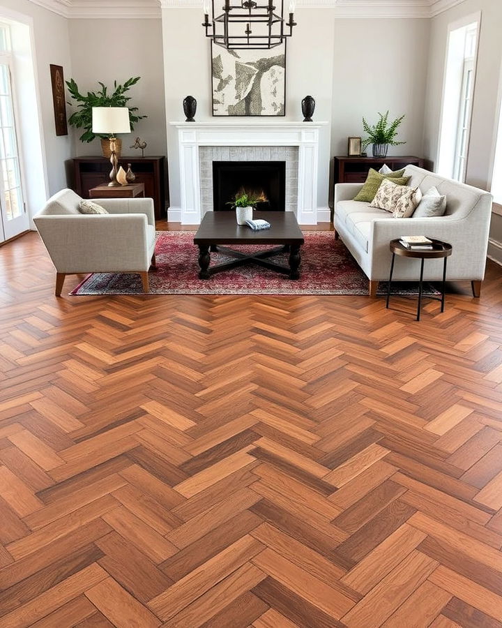 herringbone wood pattern floor living room