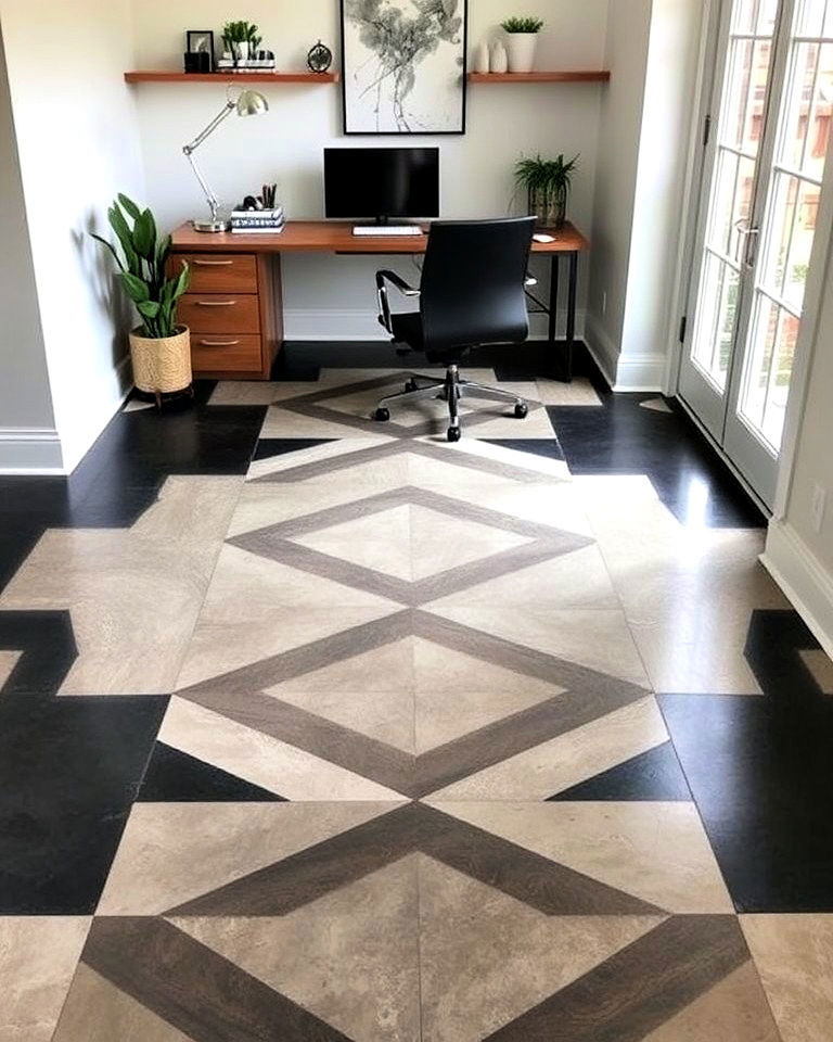 high contrast stained home office concrete floor