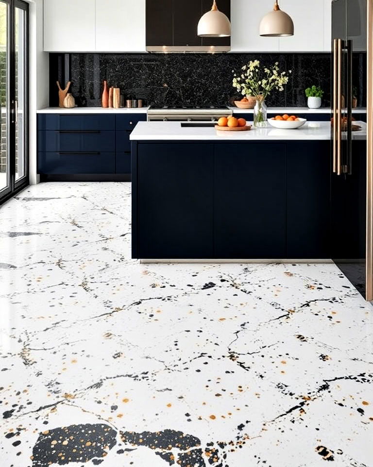 high contrast terrazzo floor for kitchen