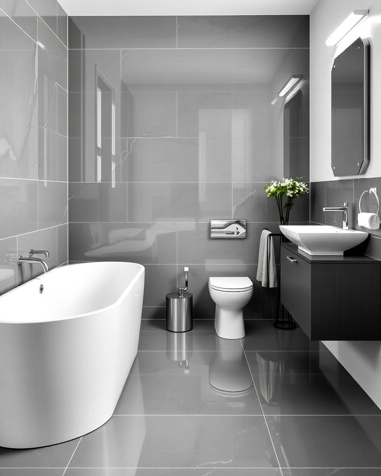 high gloss gray tiles for bathroom floor