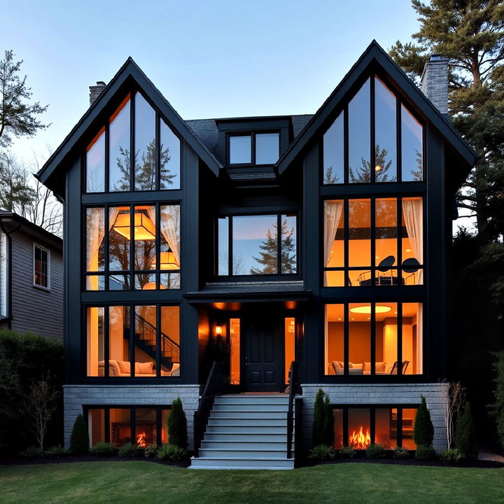 highlighting vertical space with black framed windows