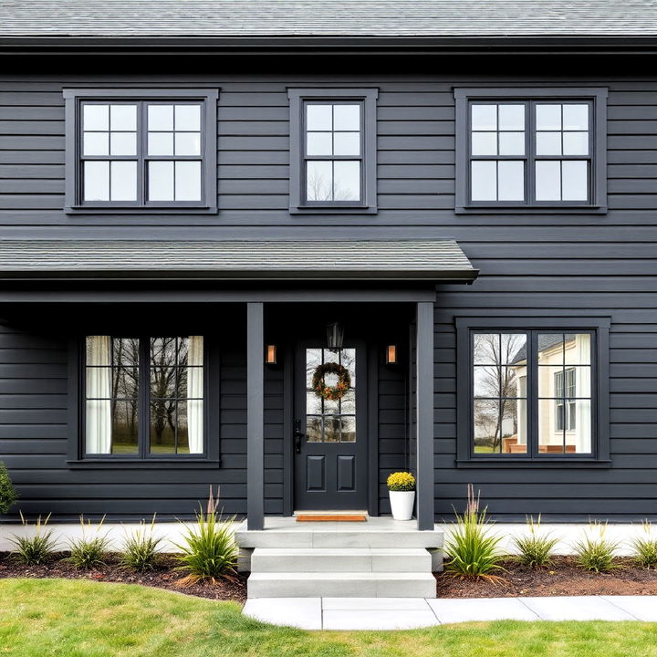 horizontal black plank siding farmhouse for a minimalist look