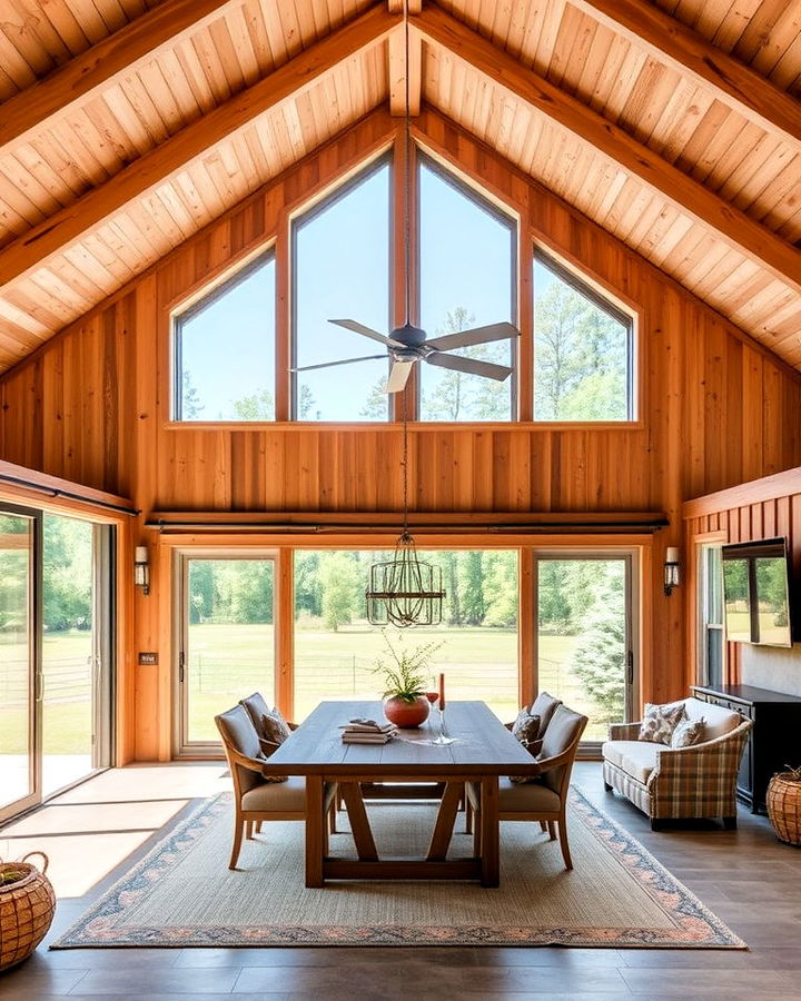 indoor outdoor flow pole barn interior