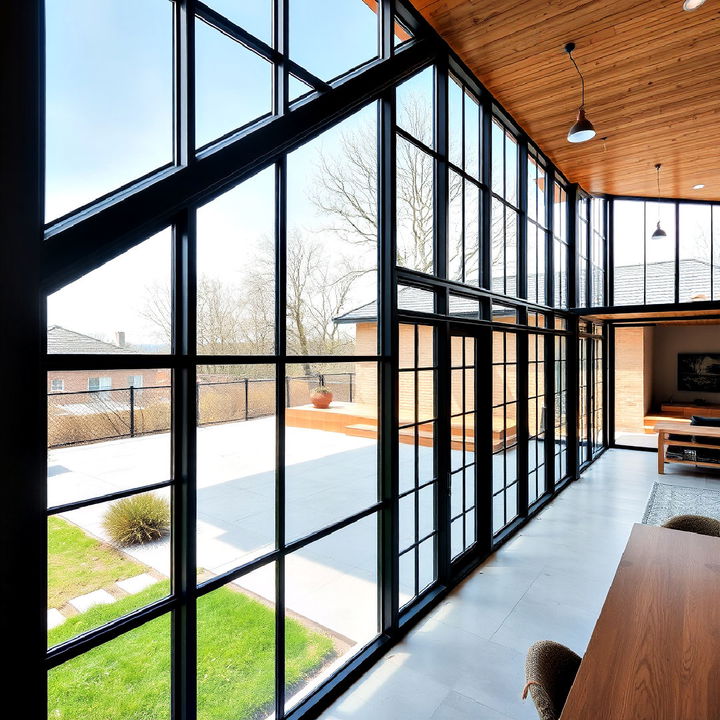 industrial charm house with black steel windows