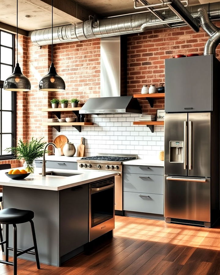 industrial chic kitchen with stainless steel