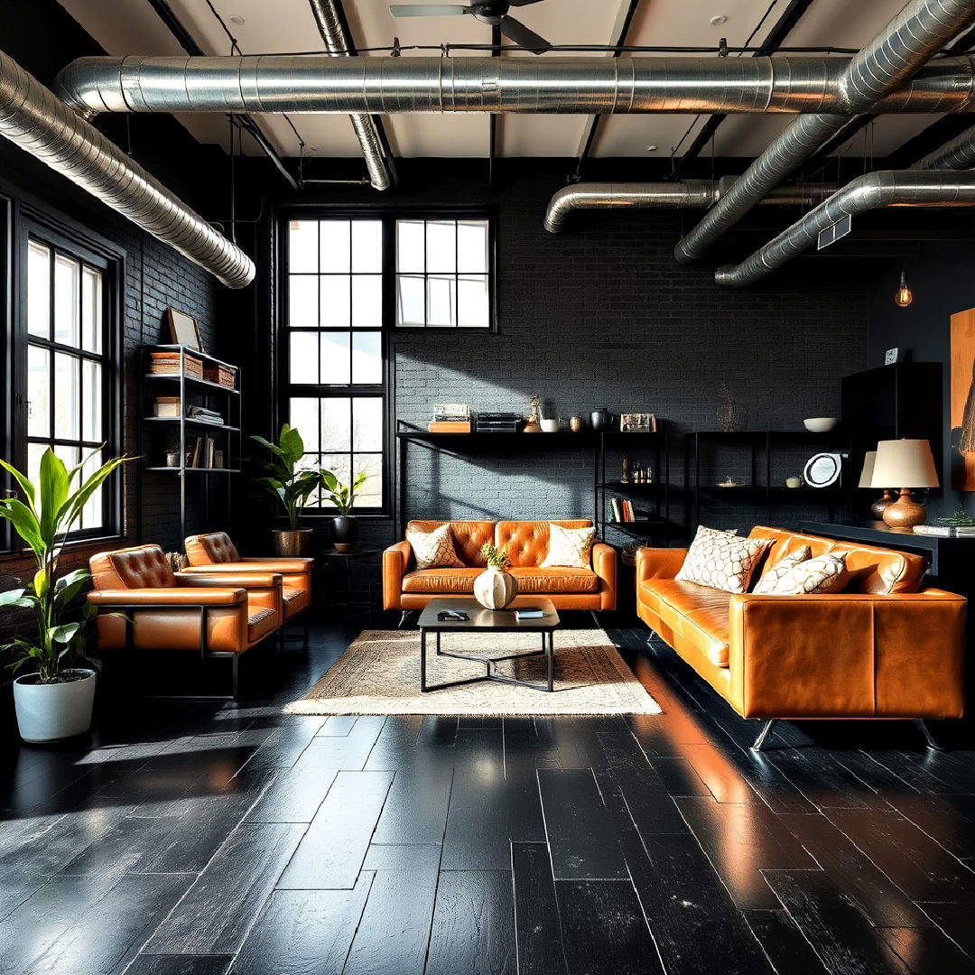 industrial chic living room with metal elements