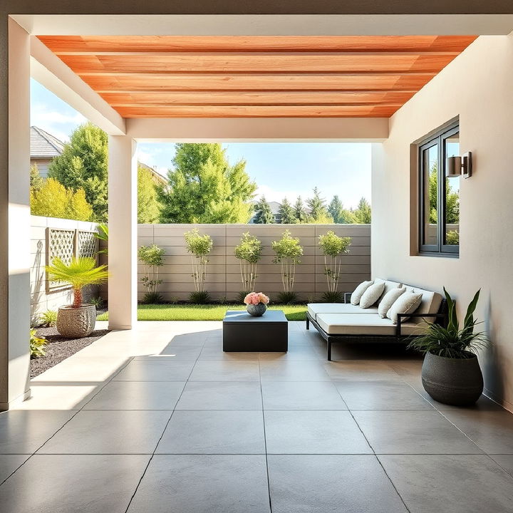 industrial chic with concrete tiles patio