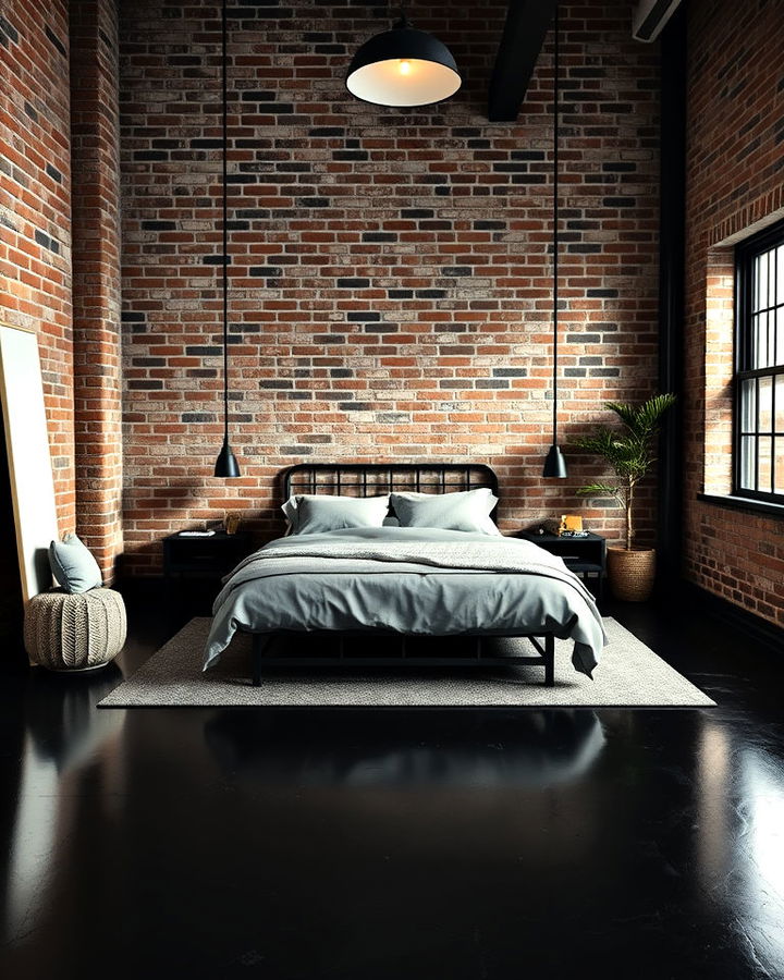 industrial chic with exposed brick bedroom