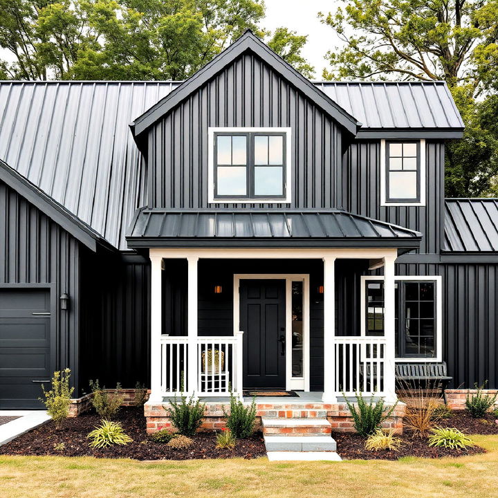 industrial inspired black corrugated metal details farmhouse