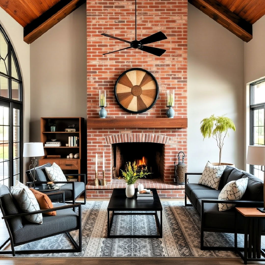 industrial rustic living room with exposed brick