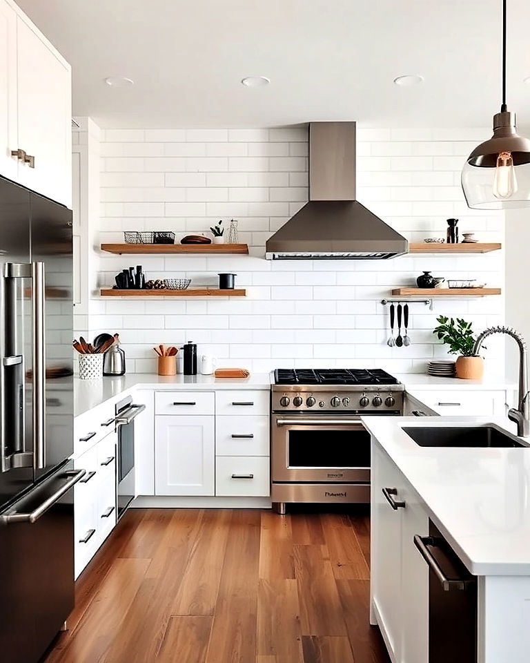 industrial stainless steel appliances in a white kitchen