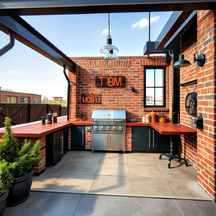 industrial style outdoor cooking zone