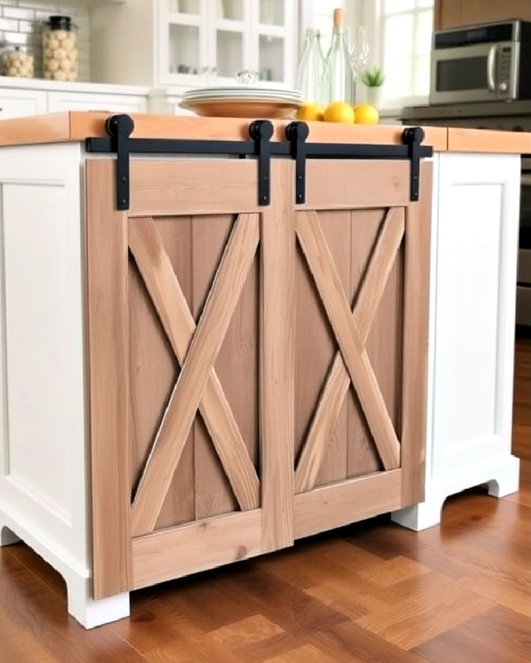 island with sliding barn door cabinet