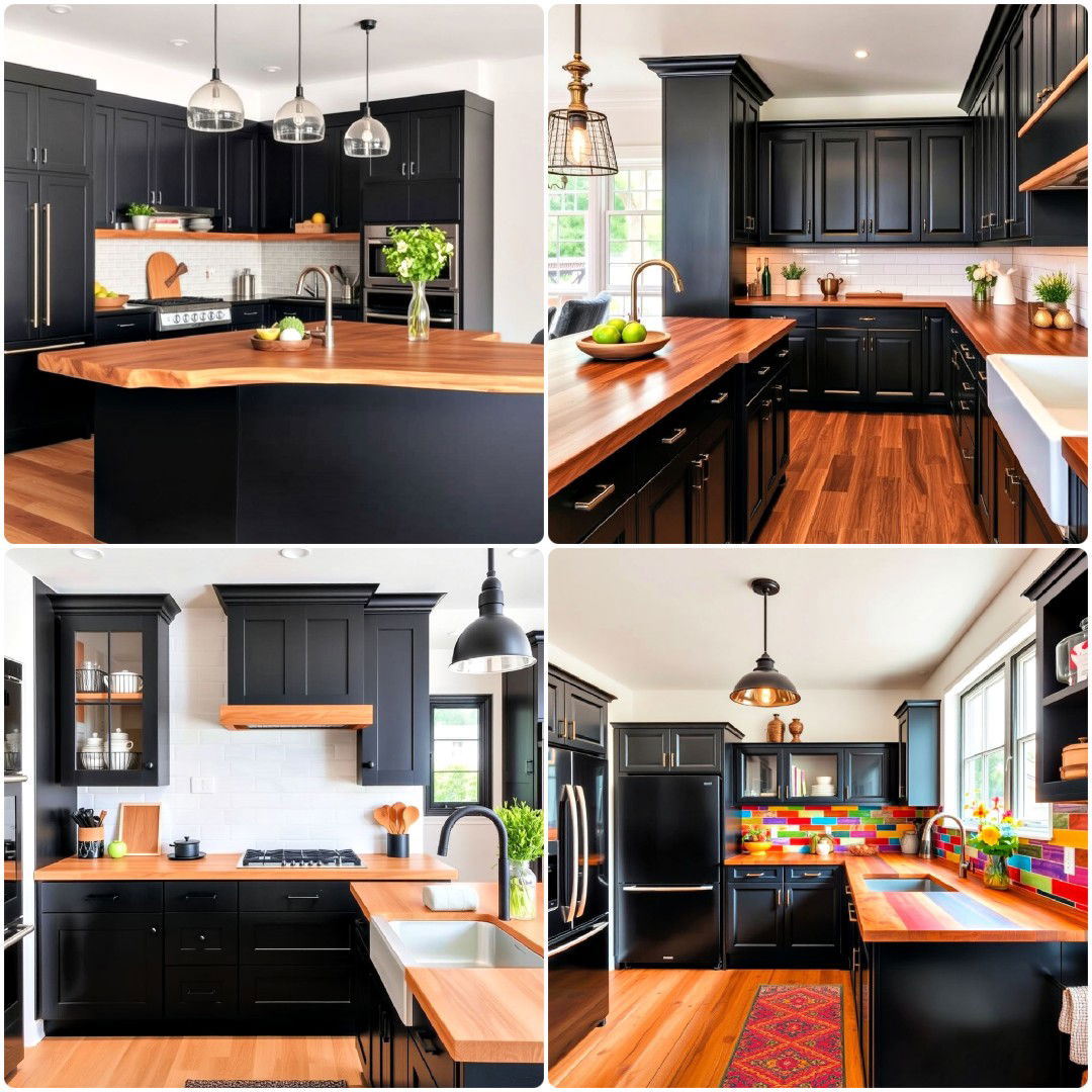 25 Black Kitchen Cabinets with Wood Countertops To Try