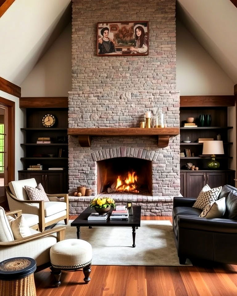 large central fireplace for prairie style home