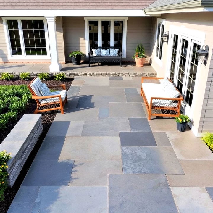 large format bluestone slabs to create a sleek patio