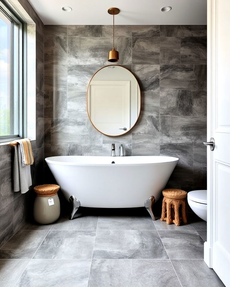 large format gray tiles for a seamless look