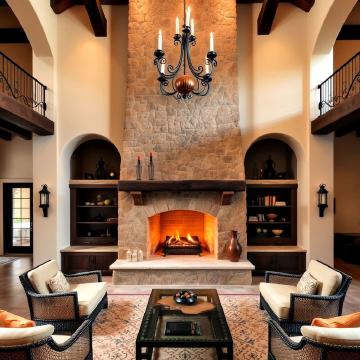 large stone fireplace centerpiece