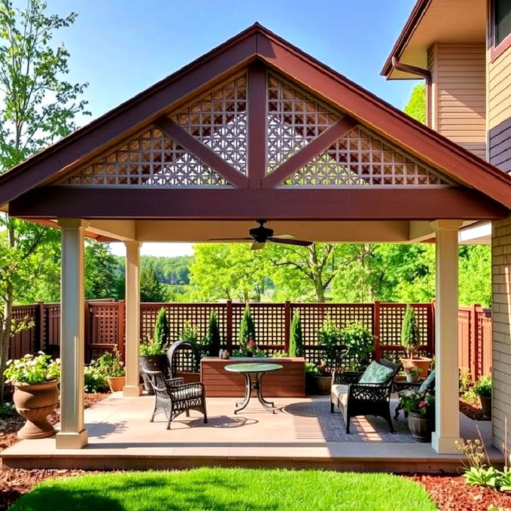 lattice enhanced gable patio roof