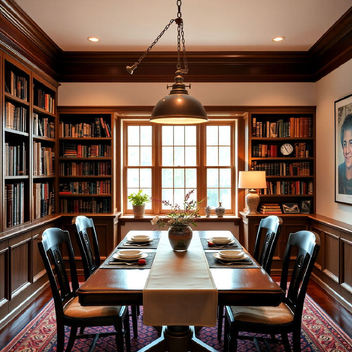 library pendant lamp over a dining table to add character