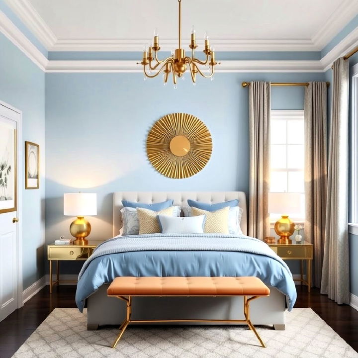 light blue and gold decor accents