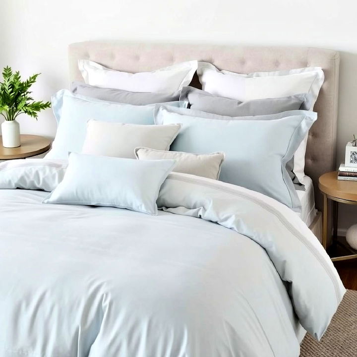 light blue and gray bedding combination