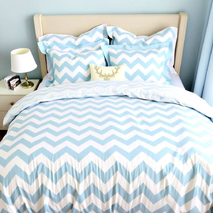 light blue and white chevron bedding