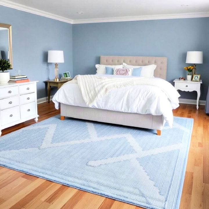 light blue area rug to anchor the room