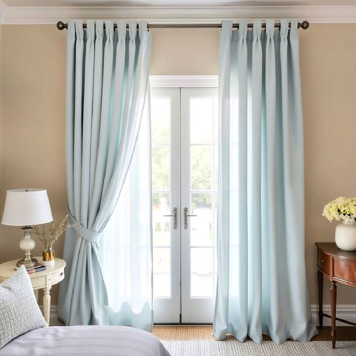 light blue curtains paired with neutral walls