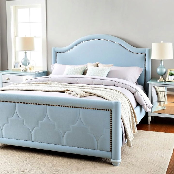 light blue upholstered bed frame for elegance