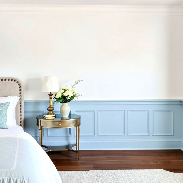 light blue wainscoting with neutral walls