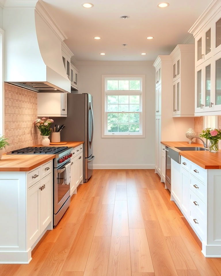 light cherry wood kitchen flooring