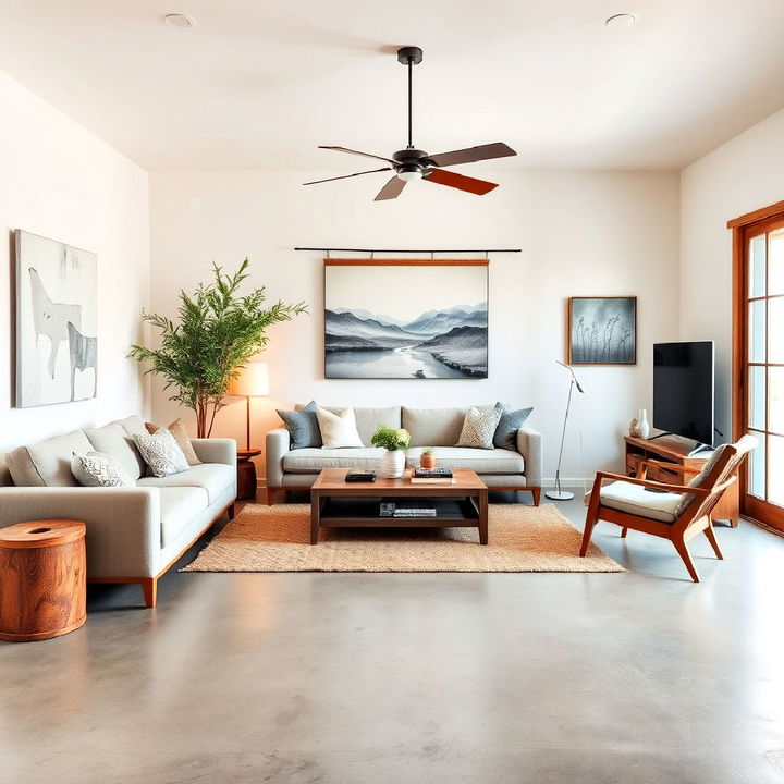 light colored concrete floor living room