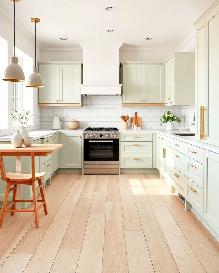 light parquet kitchen floor to add charm