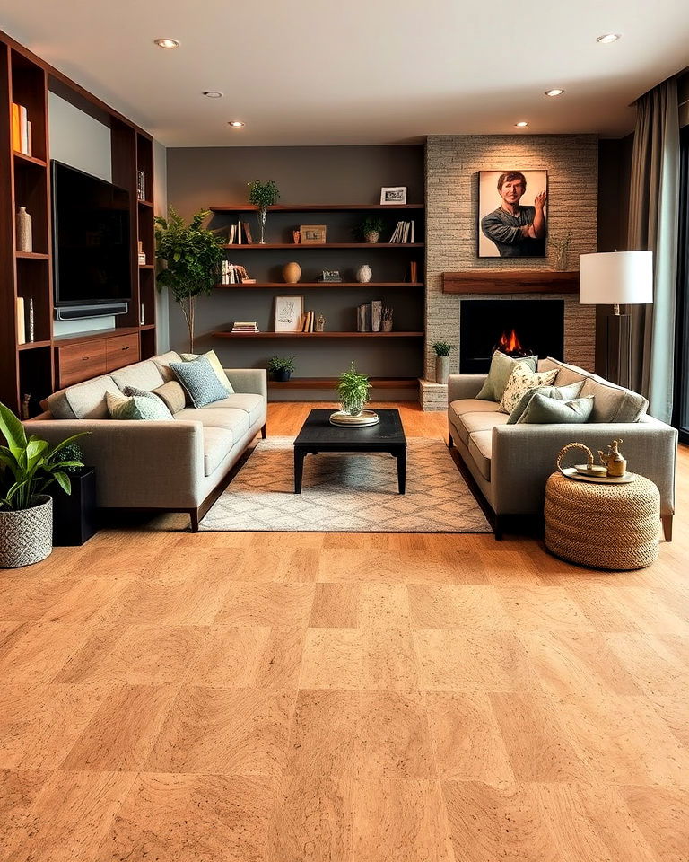 living room cork flooring