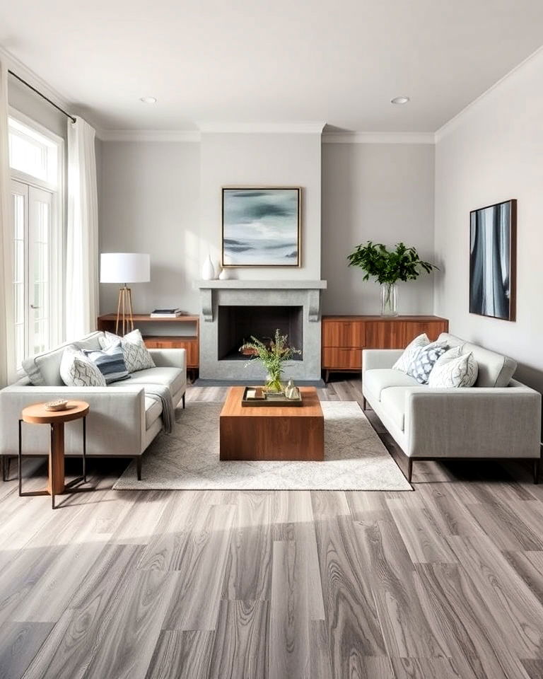 living room gray toned wood floor