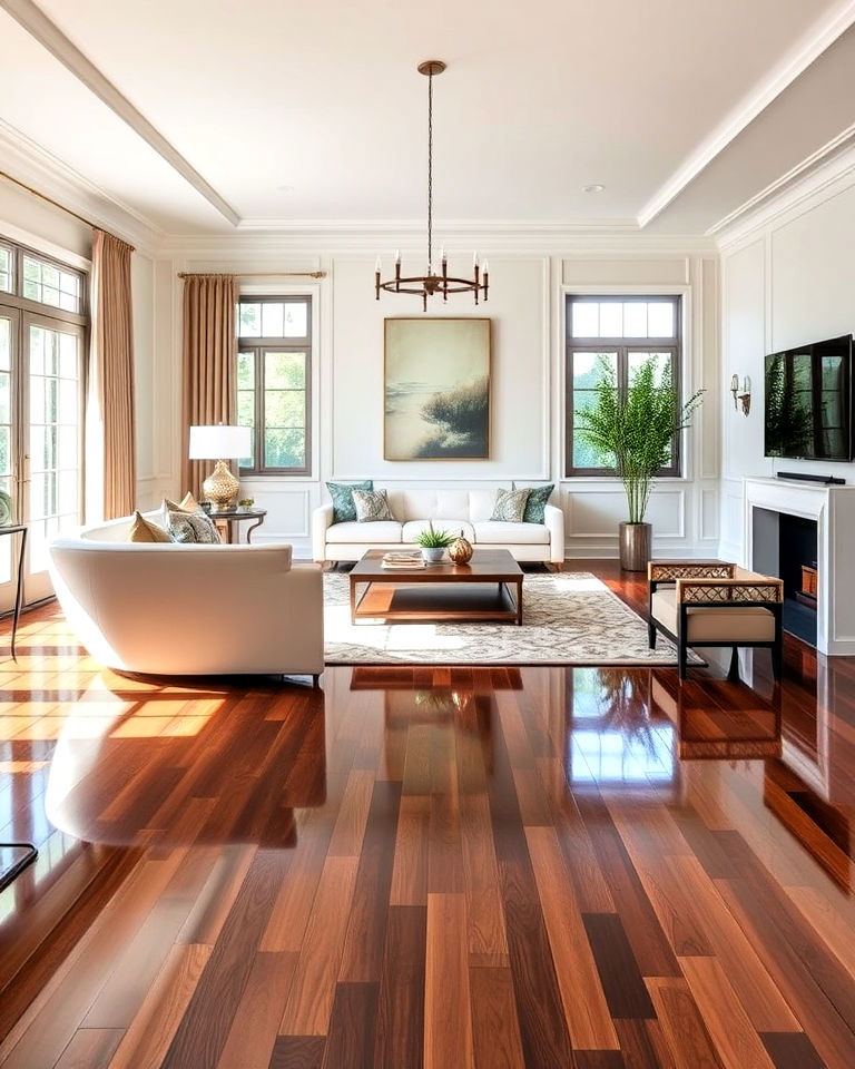 living room high gloss hardwood floor