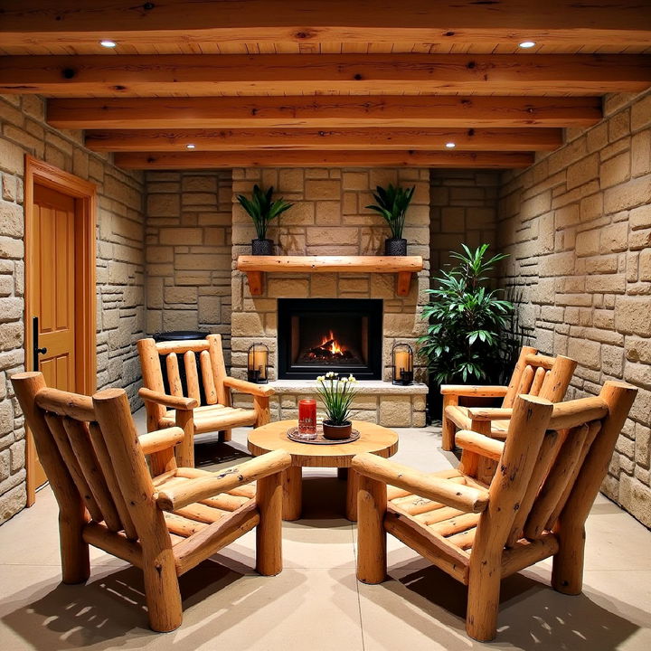 log furniture for rustic basement