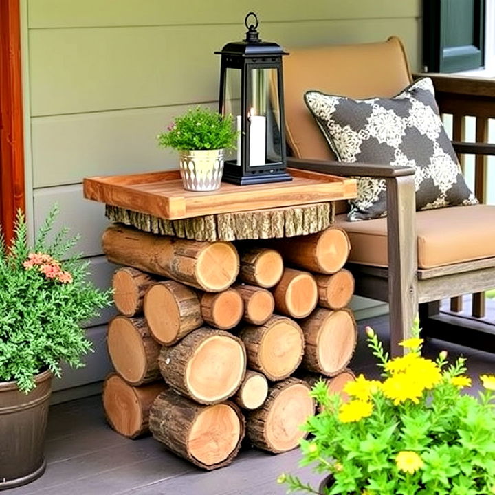 log stack tables for a natural look