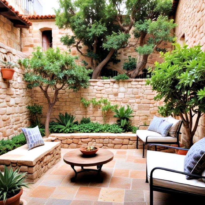 low stone walls to add privacy to a spanish courtyard