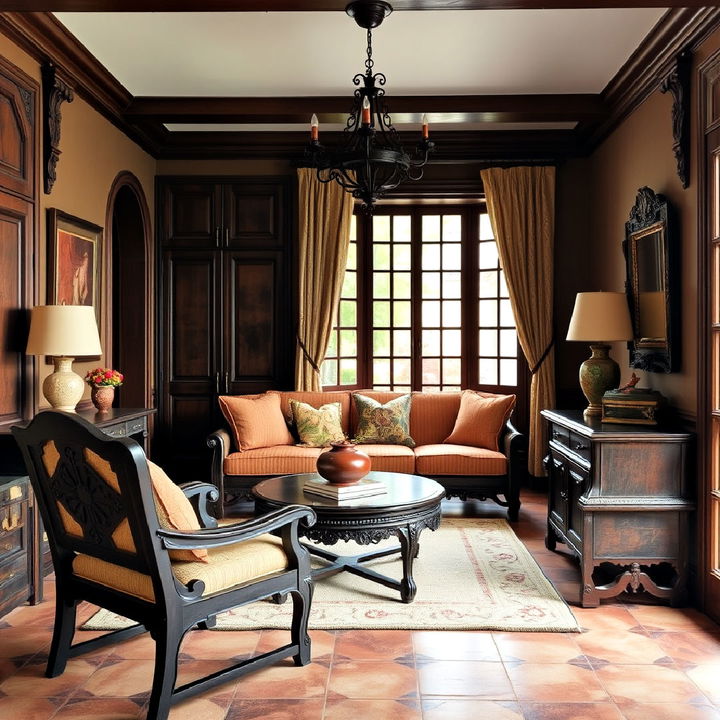 luxurious dark wood spanish style living room furniture