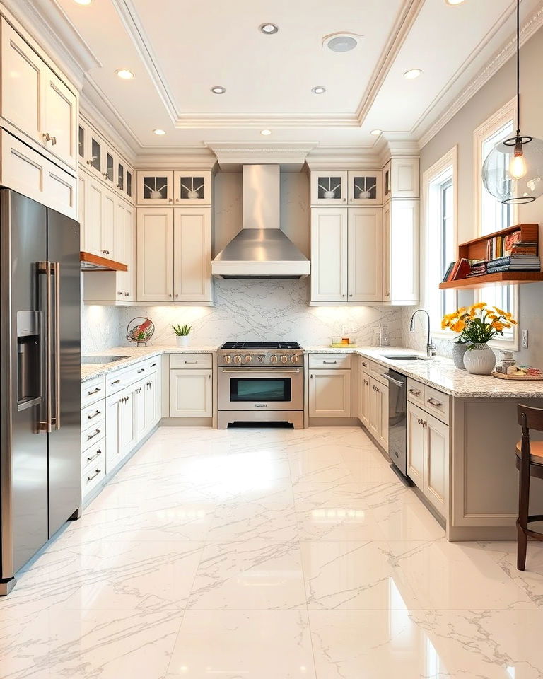 luxurious white granite floor for a high end finish