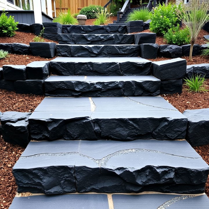 make a bold patio statement with lava rock steps