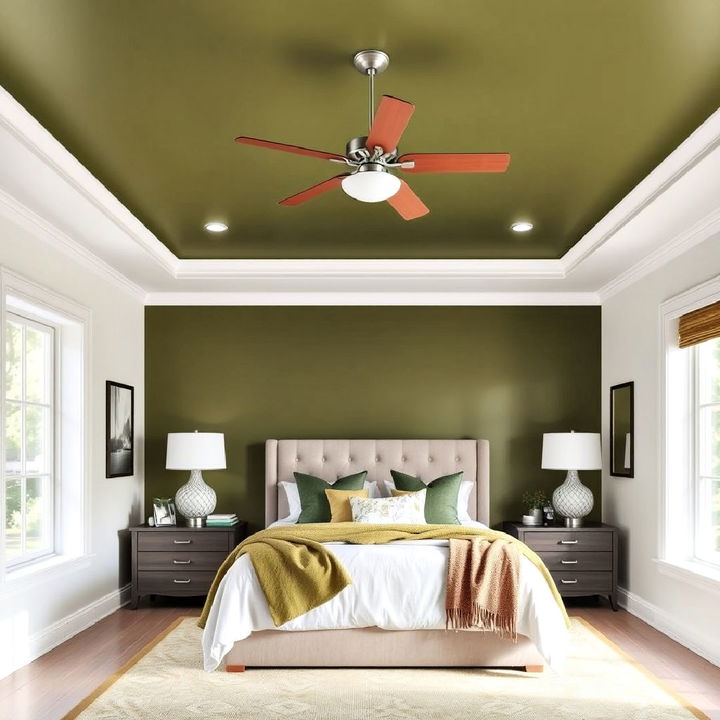 make a statement with an olive green ceiling for bedroom