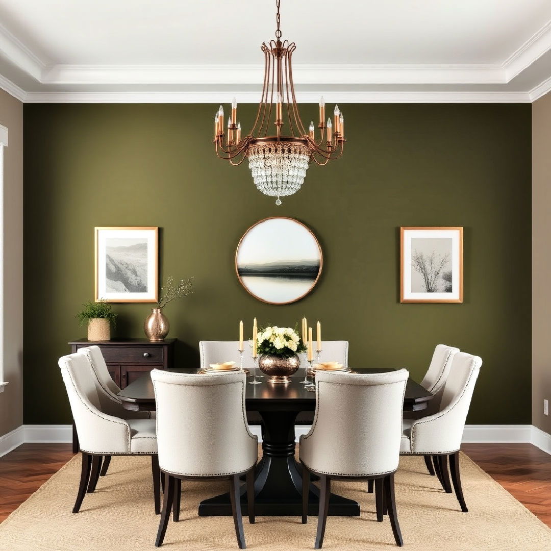 make your dining room inviting with olive green walls