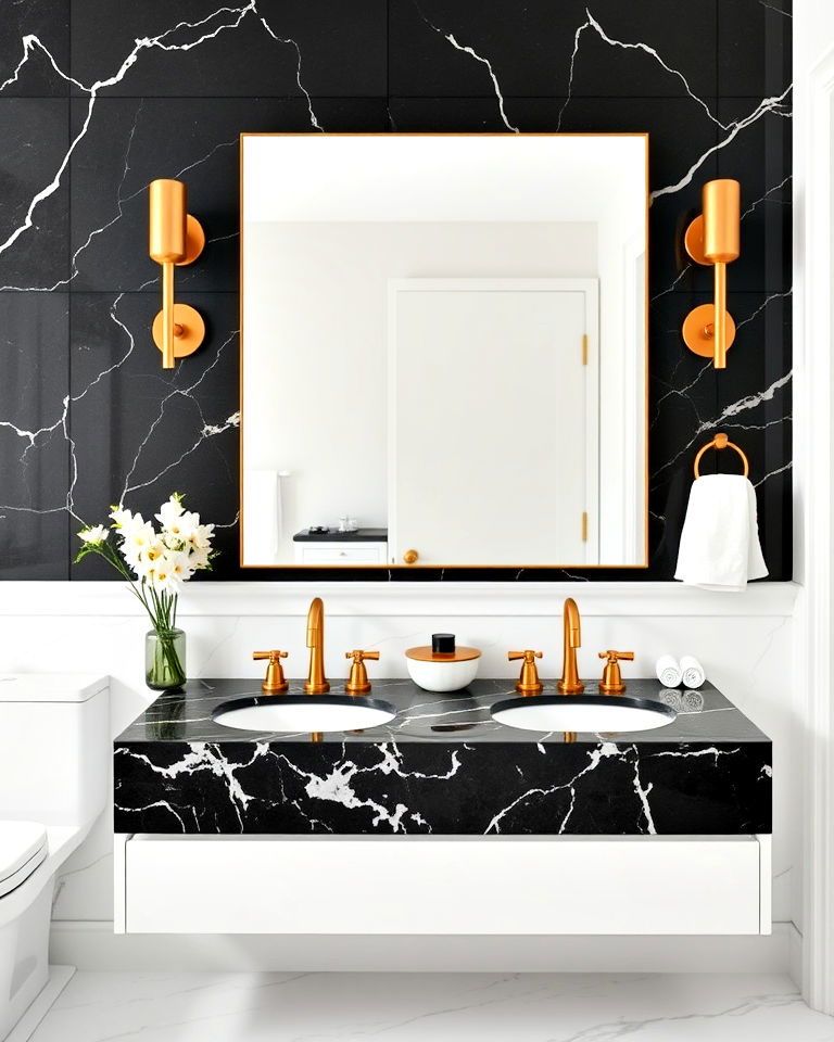 marble countertop with brass fixtures idea