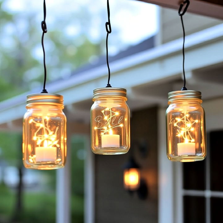 mason jar lighting with a vintage flair in porch