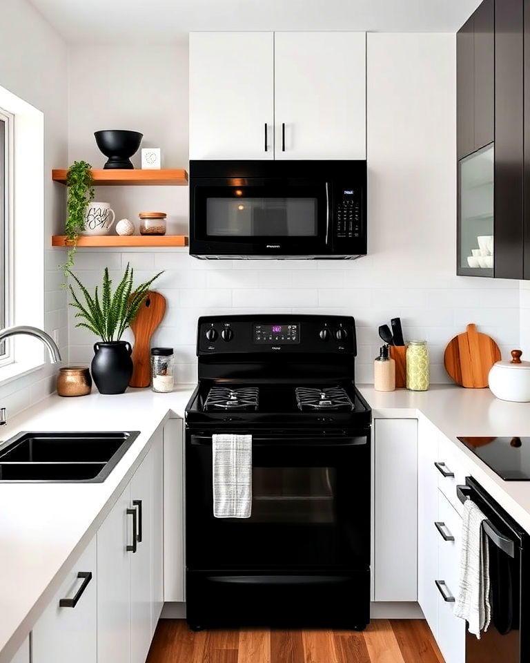 matte black appliances for a contemporary small kitchen